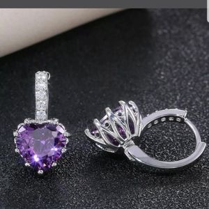 PURPLE CZ crystal trendy earrings Silver new